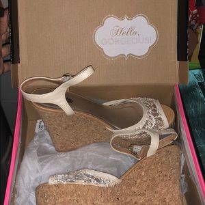 Lace ivory wedges